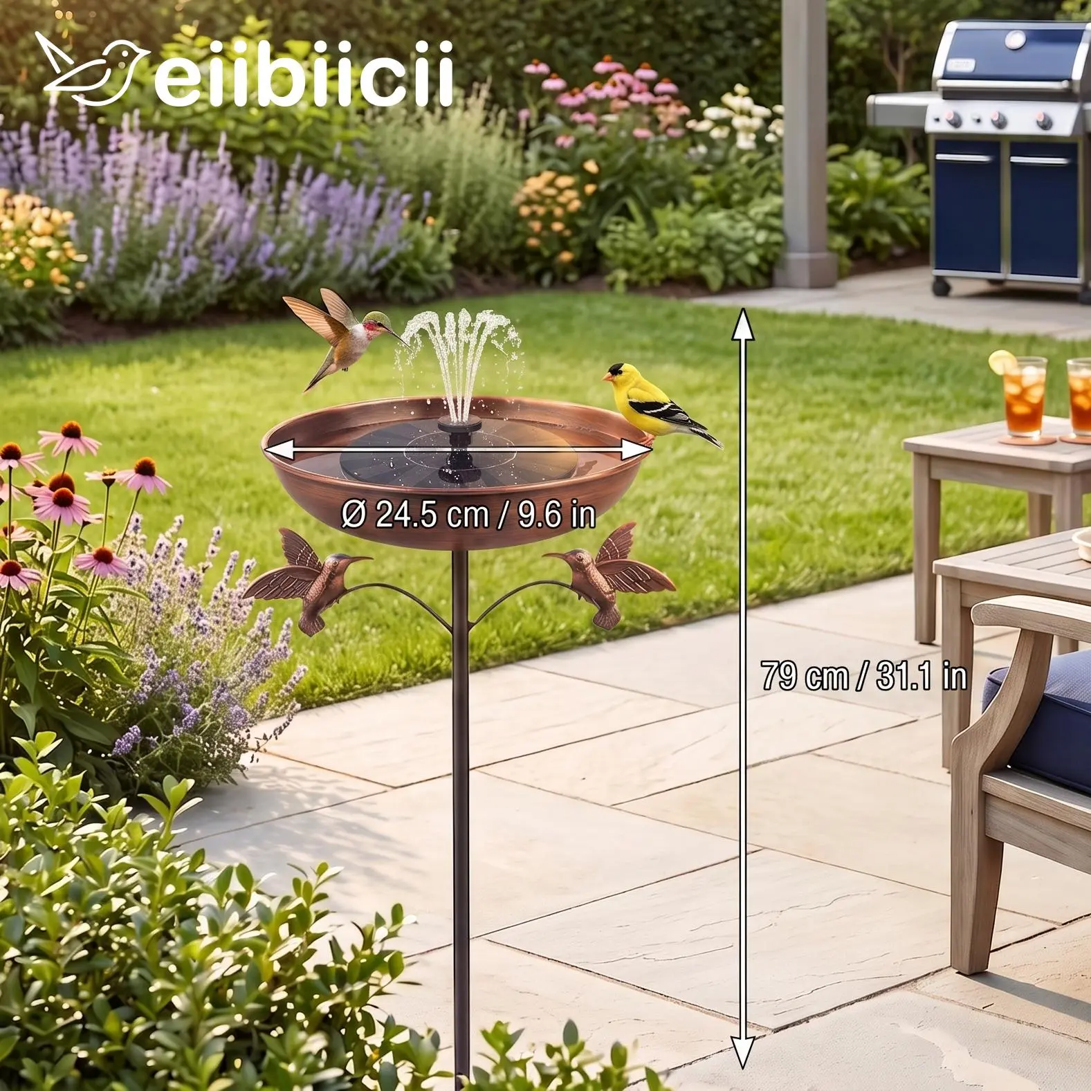 Premium Antique Brushed Outdoor Bird Bath with Solar Fountain Pump – 10-Inch Large Capacity Rustproof Bronze Bird Feeder, 6 Spray Modes, Vintage Garden Decor to Attract Birds & Backyard Vibes