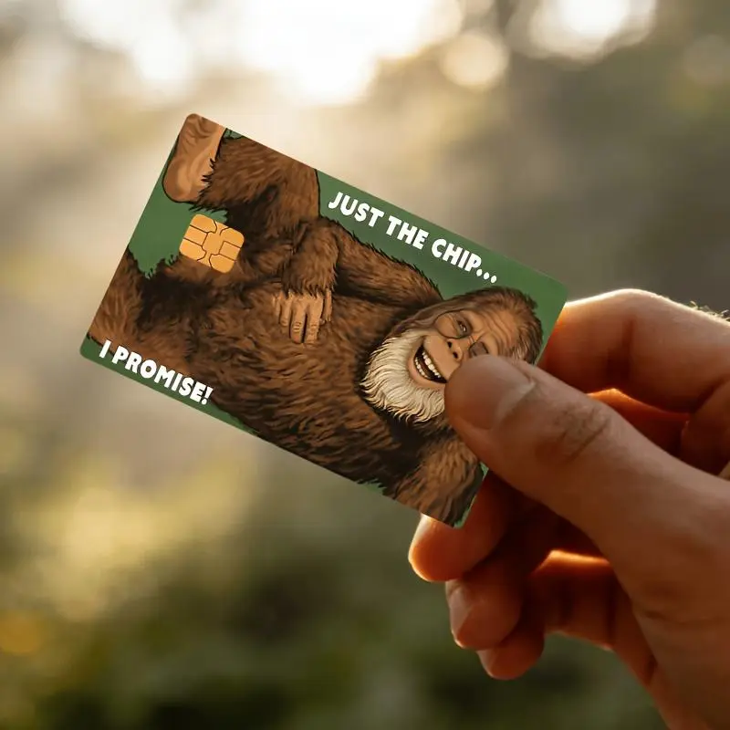 Funny Bigf00t Credit Card Skin, Just The Chip I Promise Sasquatch Card Sticker, Cute Debit Card Vinyl Cover