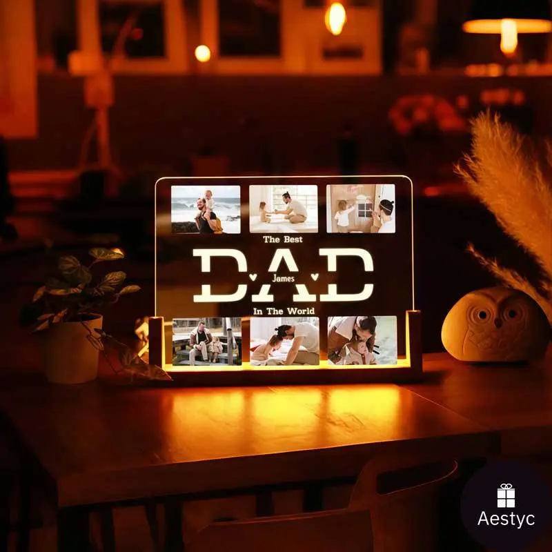 Custom Dad Photo Gift Personalized Picture Frame Plaque Acrylic Bedroom Night Light Gift for Dad Father's Day Gift Dad Christmas Gift Best Dad Ever creative desktop decoration