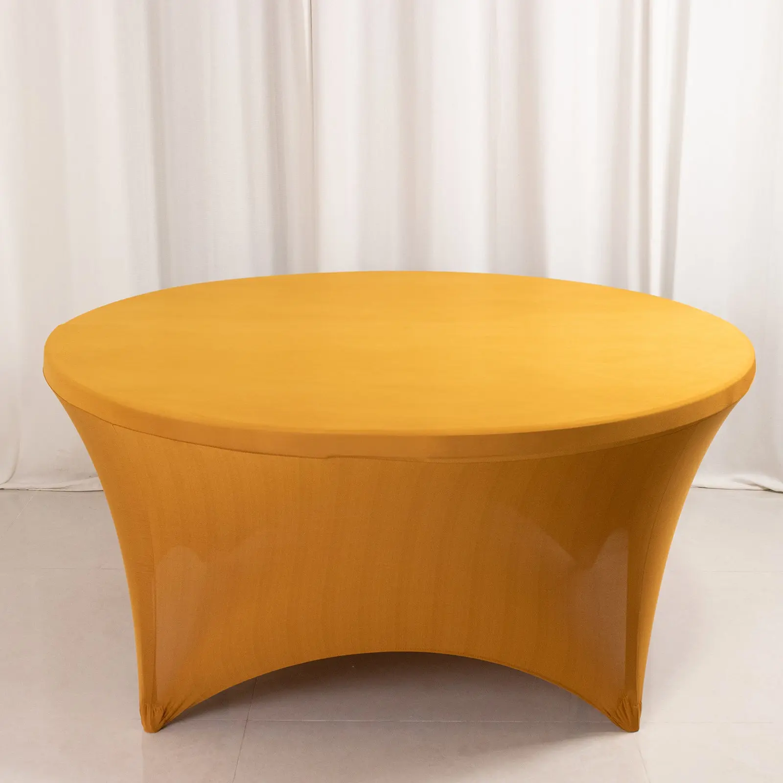 5ft Stretch Spandex Round Tablecloth, Gold Form-Fitting Outdoor Table Cover - Easy Care, Machine Wash, Low Heat Safe, Tumble Dry Compatible, Party-Ready