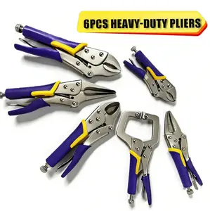 6-Piece Locking Pliers Set, Heavy Duty Curved Jaw & Long Nose Locking Pliers, 6" C-Clamp Tool Kit for Welding, Woodworking and Metalworking Repair