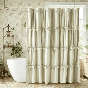 Vintage Plain Ruffled Shower Curtain Sets, Decorative Shower Curtain, Soft Polyester Fabric, Bathroom Closet Window Decor, Hotel Bedroom Salon Curtains, Bathroom Decoration Accessories, Bathroom Accessory