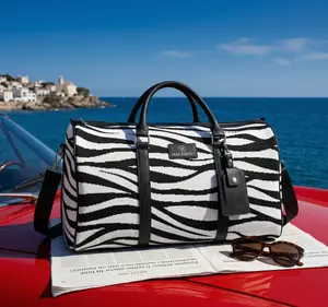 KEEP PERFECT Unisex Bohemian 3D Knit Travel Duffel Bag - Black and White Zebra Print, Lightweight Premium Soft Knit Technology, Adjustable Shoulder Straps, Zipper, Safe to Carry, All-Season Travel Storage Bag, Multifunctional Travel Accessory