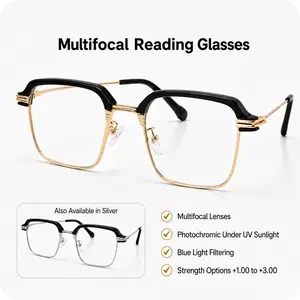Multifocus Photochromic Reading Glasses for Men Women, Blue Light Filtering Readers, UV-Responsive Lenses for Reading, Computer, Phone & Daily Outdoor Use