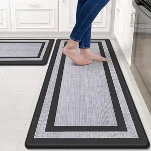 Kitchen Mat [2 PCS] Cushioned Anti-Fatigue Non-Skid Waterproof Rugs Ergonomic Comfort Standing Mat for Kitchen, Floor, Office, Sink, Laundry, Black and Gray