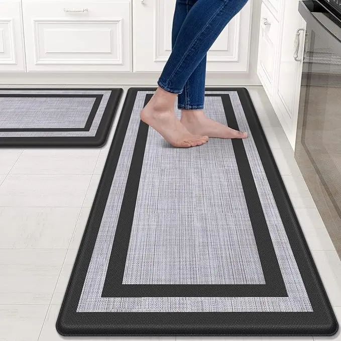 2 PCS Indoor Anti-Fatigue Standing Mats - 1.5 cm Thickness, Soft, Solid, Non-Slip, Waterproof, Cushioned Ergonomic Comfort for Office, Sink, Home Floor (Black and Gray), Cushioned Anti-Fatigue
