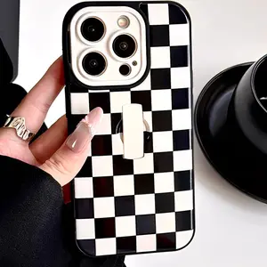 Black and white checkerboard invisible bracket shock-absorbing protective phone case, Cover, Protector, specially tailored for iPhone 17,16,15,14,13,12,11 series, Shockproof
