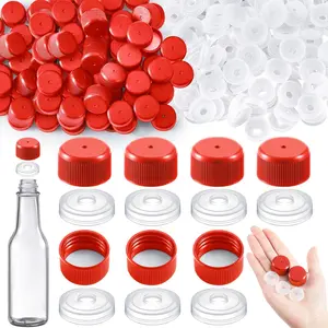 200 Pack Leak Proof Hot Sauce Bottle Screw Caps Dripper Insert Orifice Reducers Replacement Set, 100 Caps+100 Stoppers for 5 oz 10 oz Woozy Bottles Red