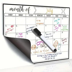 Magnetic Refrigerator Calendar Set, Reusable Erasable Weekly Monthly Planner, Easy Clean Magnetic Pen, Office Home Time Management Tool