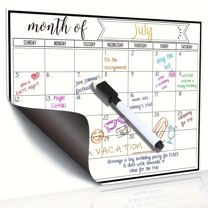 Magnetic Refrigerator Calendar Set, Reusable Erasable Weekly Monthly Planner, Easy Clean Magnetic Pen, Office Home Time Management Tool, Magnetic Dry Erase Calendar, Magnetic Calendar for Fridge