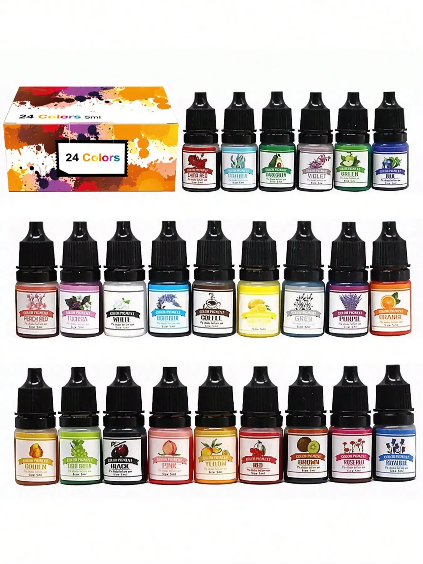 24 Color 5ML Epoxy Resin Paint Set, Candle Dye Liquid Coloring Agent, Candle Making Supplies, DIY UV Epoxy Molds Jewelry Making Soap Making Dye Paint Set, Handcraft, Art, DIY Kit