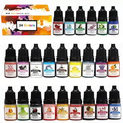 24 Color 5ML Epoxy Resin Paint Set, Candle Dye Liquid Coloring Agent, Candle Making Supplies, DIY UV Epoxy Molds Jewelry Making Soap Making Dye Paint Set, Handcraft, Art, DIY Kit
