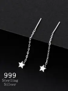 999 Sterling Silver Cute Star Design Chain Earrings, Fashionable Dangle Earrings for Women & Girls, Trendy All-match & Exquisite Jewelry for Birthday Gift
