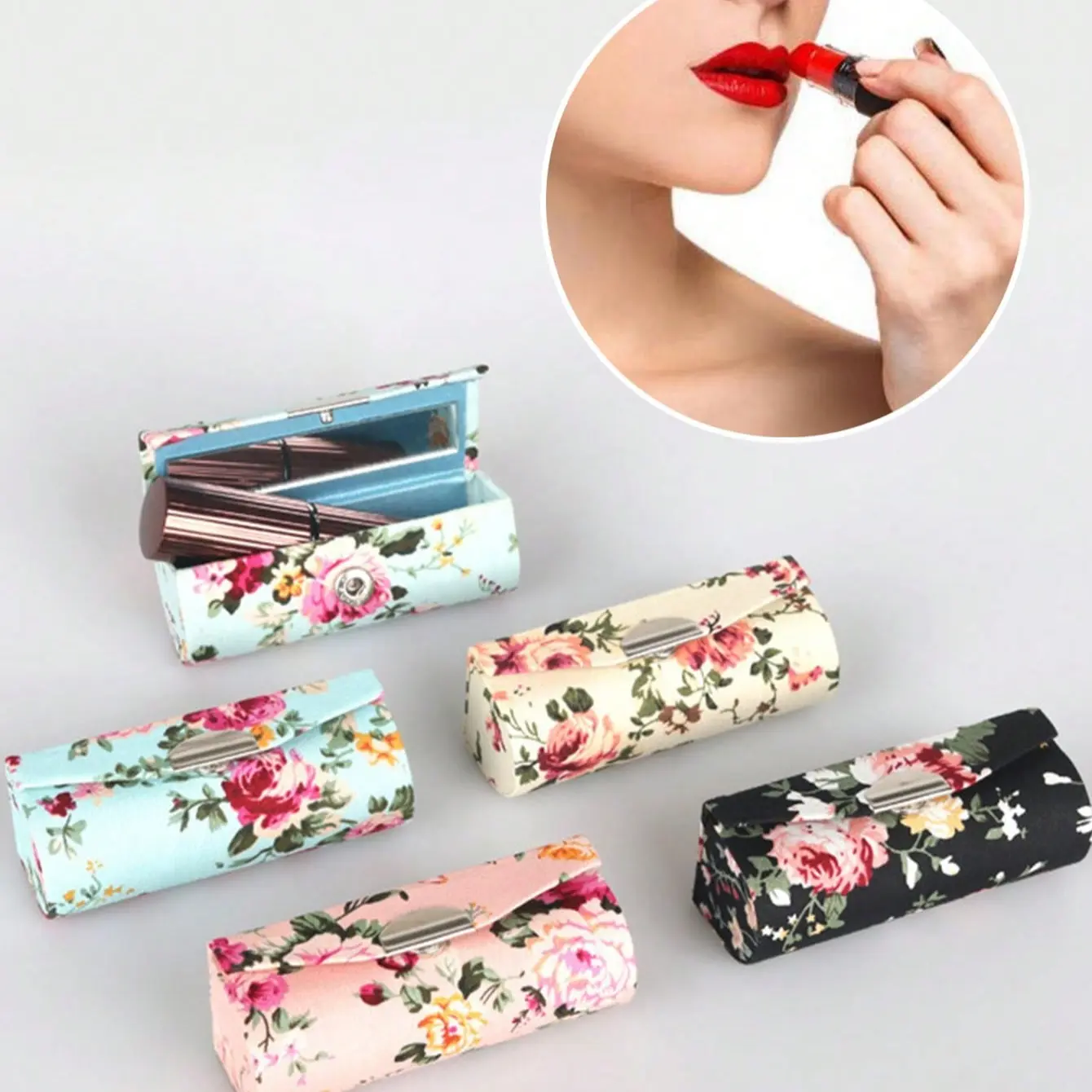 Women's Vintage Elegant Floral Lipstick Case with Mirror Stand, Makeup Storage Bag, Travel Wallet Organizer, Foldable Design, Perfect Gift