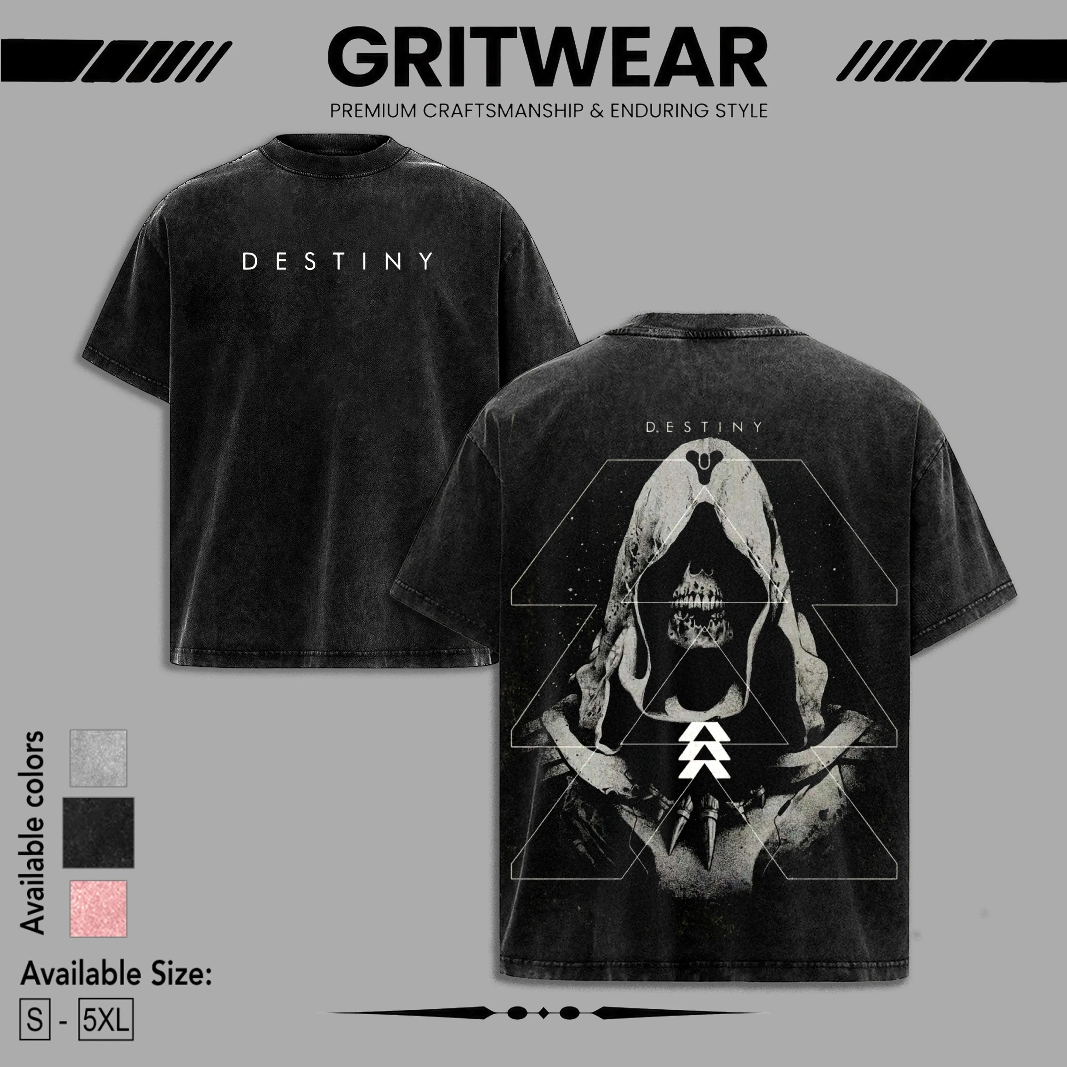 Destiny Vintage Washed T-Shirt, Hoodies men, Sweatshirt Washed Vintage T-shirt – Double-Sided Casual Cotton Fabric Tech Streetwear graphic tee Gift for Destiny Fans