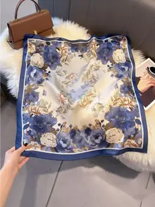 Women's Faux Silk Scarf, Floral Style Square Silk Headscarf, Multifunctional Neck Wrap, Girls' Accessory, Ideal Gift for Friends and Family, Luxurious Floral Pattern