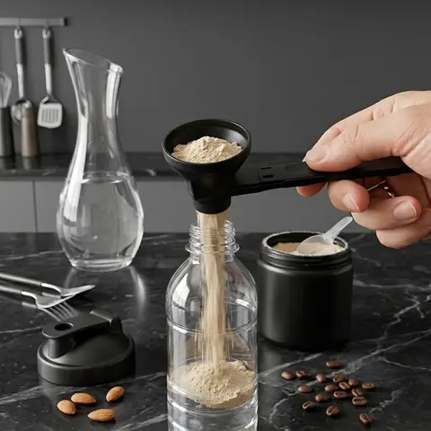 NextQube Powder Pour 2.0 Funnel Scoop Utensil - Slide-to-Pour Tool for Transferring Powder Supplements into Bottles, Utensils, Accuracy, Pouring