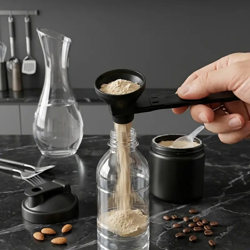 NextQube Powder Pour 2.0 Funnel Scoop Utensil - Slide-to-Pour Tool for Transferring Powder Supplements into Bottles, Utensils, Accuracy, Pouring