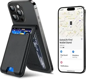 ExtreLife Find Wallet Stand, Magsafe Wallet Stand, Wallet Stand for iPhone, magnetic wallet stand, Strongest Magnetic Wallet for iPhone 16/15/14/13/12 Series, WalletTracker, 6 Cards Holder, Vegan Leather, Black