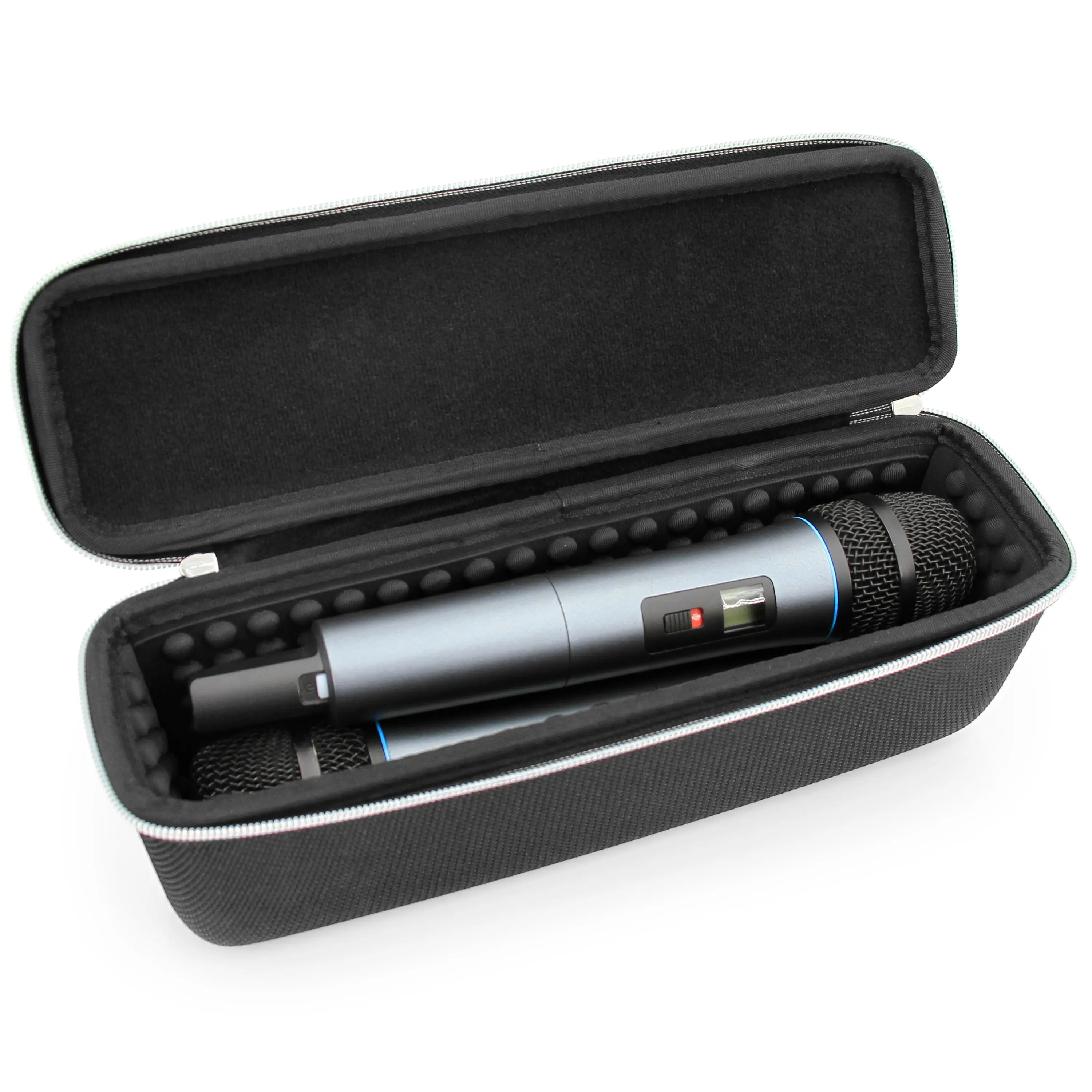 CASEMATIX Premium Hard Shell Wireless Microphone Case for 11" Systems - Durable EVA Protection with Rubber Handle & Padded Foam Blocks for Up to Two Mics - Black Compact Cover