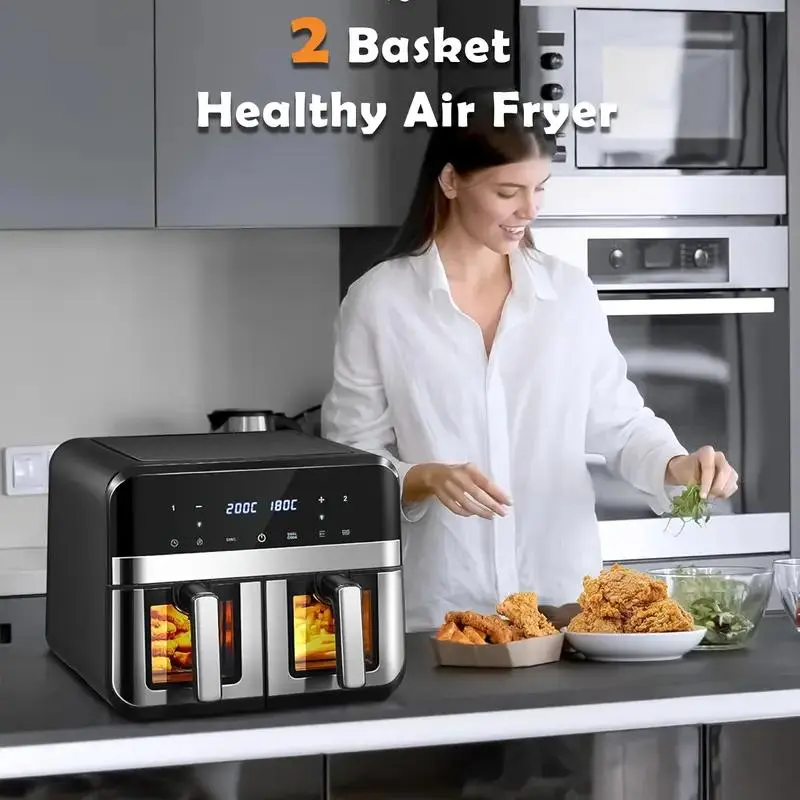 [Perfect Mother's Day Choice] Digital Display Dual Basket Air Fryer Oven - 8-in-1 Multifunction, Rapid Healthy Cooking, Space-Saving Countertop Kitchen Appliance for Versatile Meals, Durable, 30% Faster, Energy Saving, Outdoorfun, Kitchen Supplies