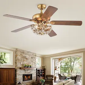 212 MAIN 52 in. Nickoe Indoor Remote Control Ceiling Fan with Light Kit, Gold, CFL-8431REMO-AG, Angled Ceilings Compatible, Formal Look Design, 3 Bulbs Included