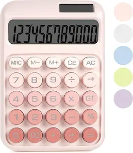 Mechanical  Calculator with Big Buttons, Desktop, 12 Digits, Solar  Power, Large LCD Display, Cute Pink for Teachers, Students, Office