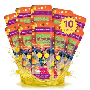 Mango Passion Fruit Popping Boba Pearls (10 Pouches) | Fruit Juice-Filled Bursting Pearls for Bubble Tea, Milkshakes, Smoothies & Dessert Toppings | Non-GMO