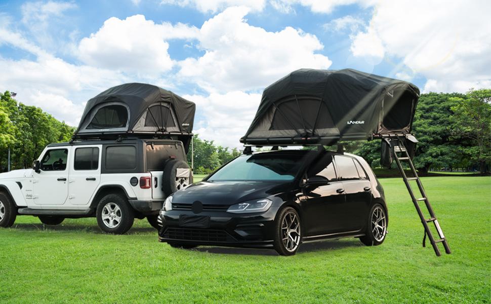 Rooftop Tent, Hard Shell & Waterproof & UV-Resistant & Full Circle LED Strip, Pop Up 2 -3 Person, for Truck, Jeep, SUV Van, Trailer Camping