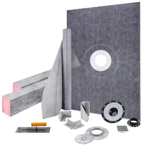 【fathersdaygift】VEVOR Shower Curb Kit, 38\"x60\" Watertight Shower Curb Overlay with 4\" ABS Central Bonding Flange, 4\" Stainless Steel Grate, 2 Cuttable Shower Curb and Trowel, Shower Pan Slope Sticks Fit for Bathr