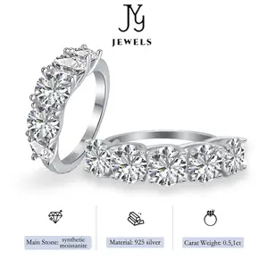 [JYJZZ172]（Cataline）Synthetic Moissanite S925 Silver 5-Stone 2.5 CT or 5 CT Row Ring Closed Mouth Light Luxury Full Round High End Simple Fashion Ring