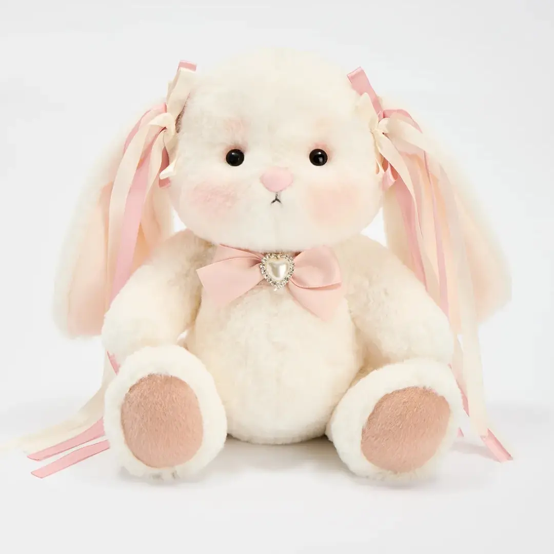 Getahug Rosie The White Jointed Bunny - Cute Collectibles, Cuddly Doll Gift, Soft Fur 3D Animal Stuffed Toy, Handmade with Pink Ribbon & Pearl Necklace, Gift for Any Ages Toys & Hobbies Enthusiasts