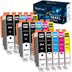 15-Pack 564XL Ink Cartridges for HP Printers-Replacement for HP 564 Ink Cartridges - Combo Pack 564XL for Photosmart 7520, 7525, 7510, 7515, B8550, B8553, B8558, C5324, C5370 (3 BK, 3 PBK & 3 C/M/Y)