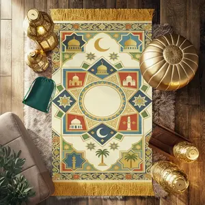 1 PCS Prayer Mat with Tassels, Portable Prayer Mat, Islamic Sajjadah Ramadan Arab style (69) Non-Slip Praying Mat, Ramadan Gift, Suitable for Spiritual Worship, Home Prayer, Outdoor Prayer, Pilgrimage