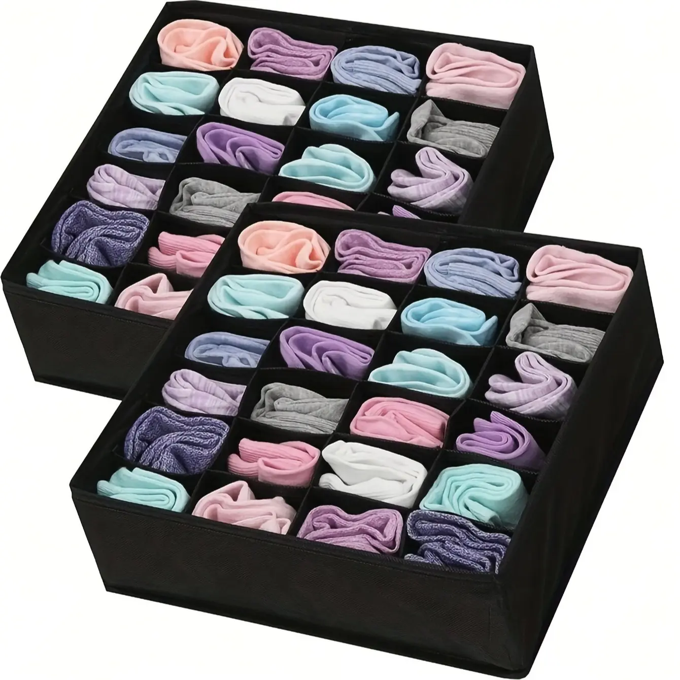Socks Underwear Storage Box, 24 Compartments Folding Drawer Organizer Basket, Wardrobe Storage Box for Socks, Underwear, Panties, Home Decor, Foldable Storage Boxes, Fabric Closet Organizer, Space Saving Storage, Foldable Fabric Organizers