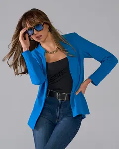 Beyond Travel Collarless Blazer Princess Blue