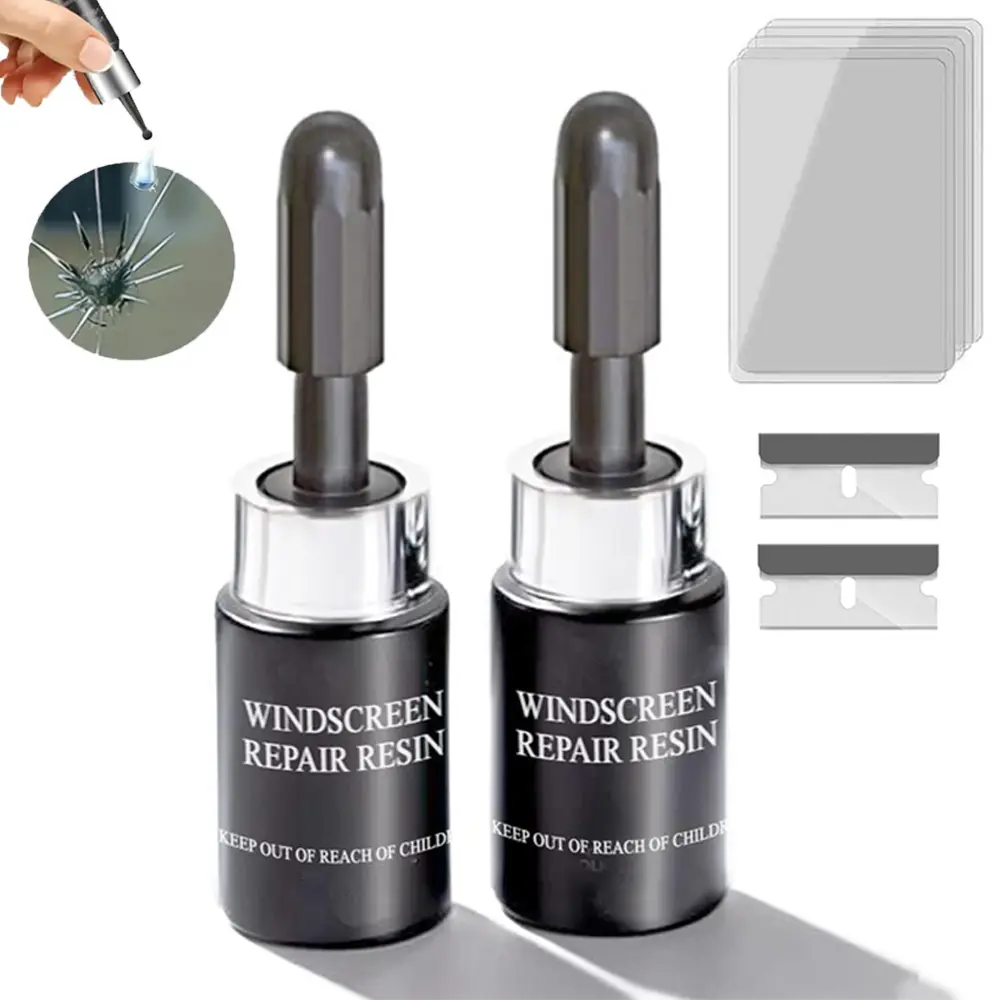 SunAuto 2026 New Windshield Crack Repair Kit, 2 Bottles Glass Crack Repair Liquid Windshield Repair for Chips and Cracks, Bulls-Eye and Star-Shaped Crack