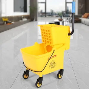 24L Plastic Bucket Mop Wringer Wear Resist Hotel Cleaning Mop Bucket Multifunction Creative Trolley Mop Bucket for Home/Restaurant/Hall