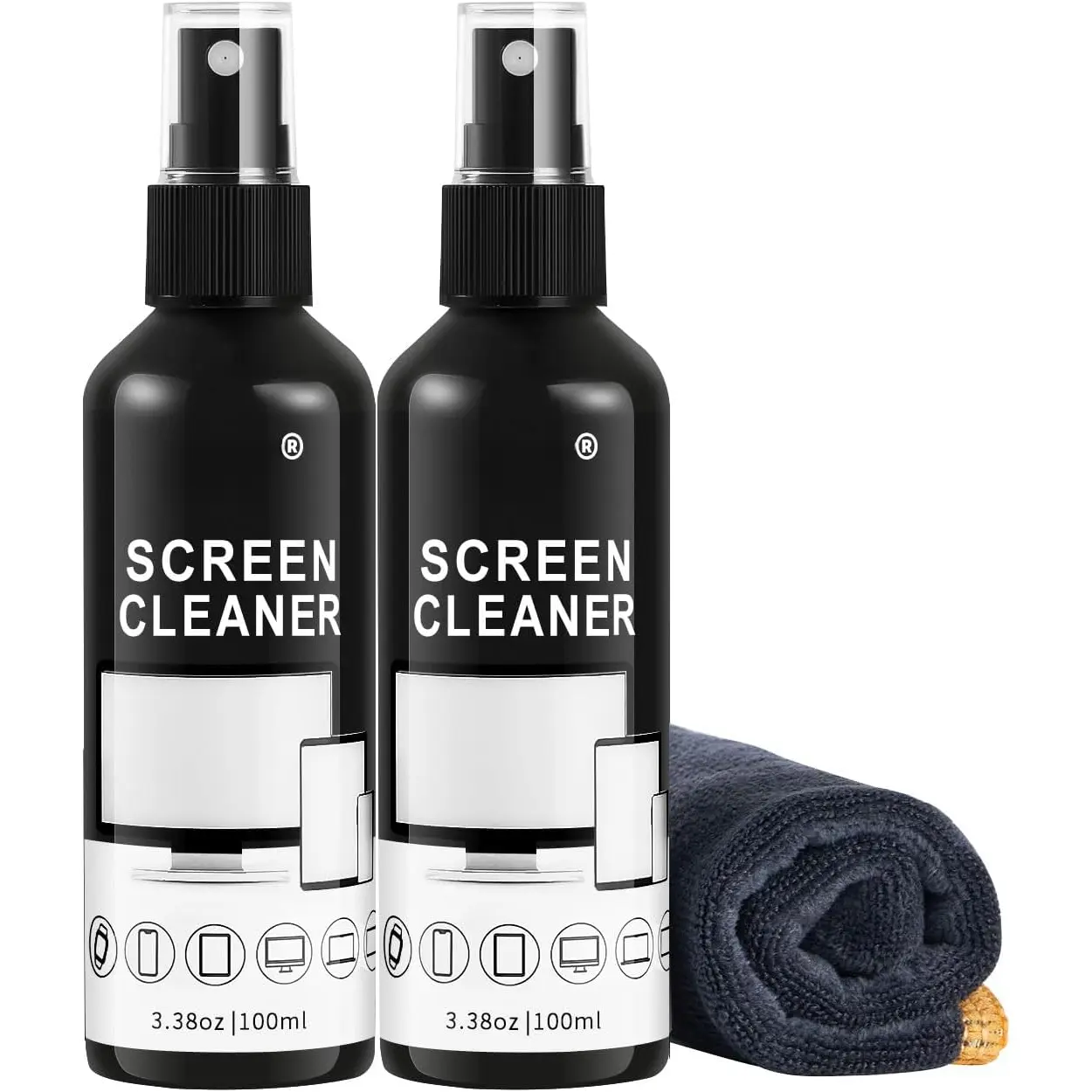 Screen Cleaner Spray Kit (2X) - TV Screen Cleaner Spray and Microfiber Cleaning Cloth, Computer Screen Cleaner for LCD LED OLED TV, , Smartphone, iPad, Laptop, , MacBook (2 Pack)