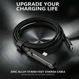 Invisible Holder Charger Cable with Stand, 240w super fast charging 2-in-1 Fast Charging Cord & Phone Stand for Gaming, Office, Car Travel, Compatible with Type-C charging cable Black