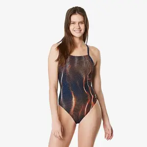 SPEEDO Women's Solar Boom Flyback Swimsuit Endurance+ Fabric Maximum Chlorine Resistance Contoured Print Figure-Flattering