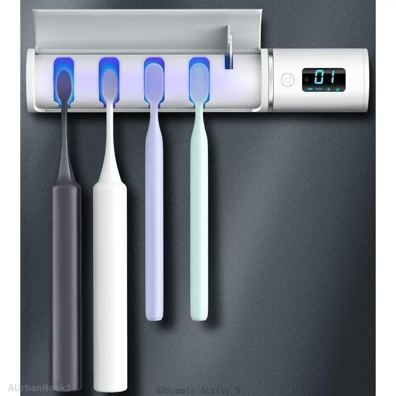 Toothbrush Cleaner, Toothbrush Sanitizer, UV-C Rechargeable Wall Mounted Toothbrush Holder Cleaner with Fan Drying & LED Display, Intelligent Sensing Toothbrush Cleaner for Bathroom, 4 Toothbrush Slots & Timer FunctionAUrbanNook2ABSummit Active