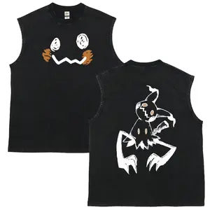 Cartoon Pocket Monster Character Double Sided Print Washed Tank Top