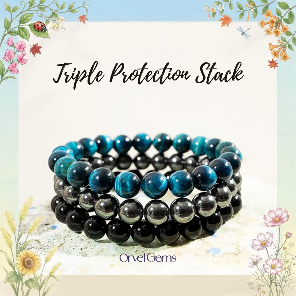 Ultimate Triple Protection Bracelet Set – Tiger’s Eye, Amethyst, Apatite, Rose Quartz, Hematite & Black Obsidian | Unisex 8mm Natural Gemstone Beads | Spiritual Gift for Men, Women & Loved Ones