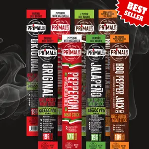 Primal Eats Sample Pack Beef Brisket Meat Sticks 8-Count - 17-19g Lean Meat Protein Keto, Paleo, Carnivore, Gluten Free, Zero Sugar Beef Jerky Snack Stick