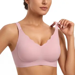 Jelly Wireless Push-Up Bra, Micro V Wave Edge Design, Seamless Breathable Comfort, Supportive Wire-Free T-Shirt Bra, All Seasons, Fitted Casual Style, Underwear Adjustable