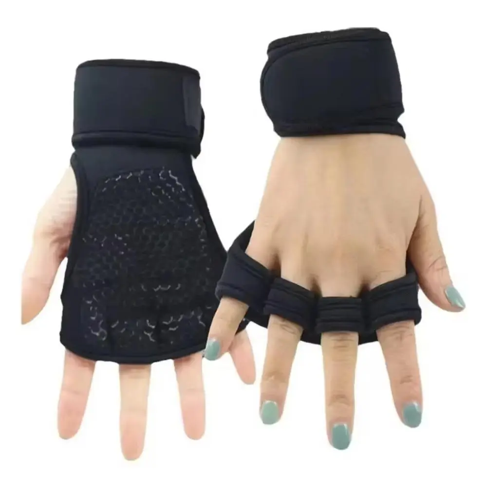 Unisex Short-Length Polyester Half-Finger Sports Gloves with Snug-Fit Wrist Wraps, Anti-Slip Grip - Fitness Workout Accessories for Gym Weightlifting, Cycling, Black, Bar Grip Sports Gloves, Lifting Sports Gloves