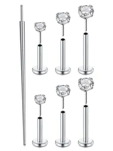 Minimalist Temperament Artificial Zircon Inlaid Lip Bar & Nose Stud, Stainless Steel Conch Helix Piercing Tragus Medusa Madonna Jewellery