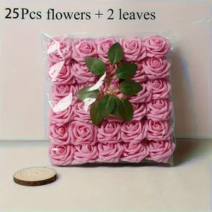 27 Man-made Roses, Including 25 Roses and 2 Leaves, Realistic Stem Fake Roses, Simulated Foam Roses, for DIY Wedding Bouquets, Bridal Gifts, Centerpieces, Party Decorations, Table Arrangements, and Valentine's Day Decorations, DIY Fake Flowers
