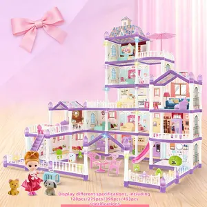 Role Play Princess Villa Set, Educational Building Block Dollhouse & Furniture Accessories, Doll Bed, DIY Interactive Assembly Toy, Dress Up Dolls